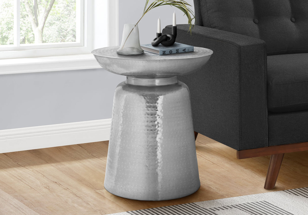 Arcanite End Table with Bell Shaped Base and Hammered Texture