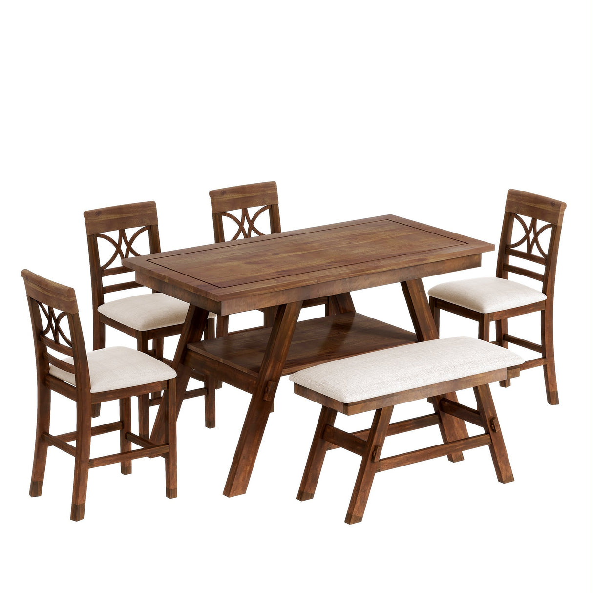 Charlie Walnut Farmhouse Counter Height 6-Piece Dining Set