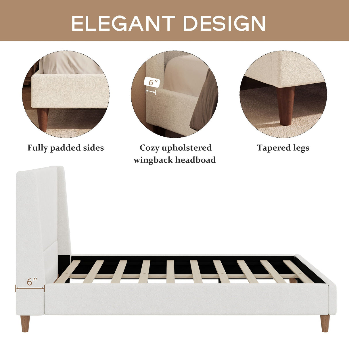 Upholstered Modern Platform Bed With Wingback Headboard