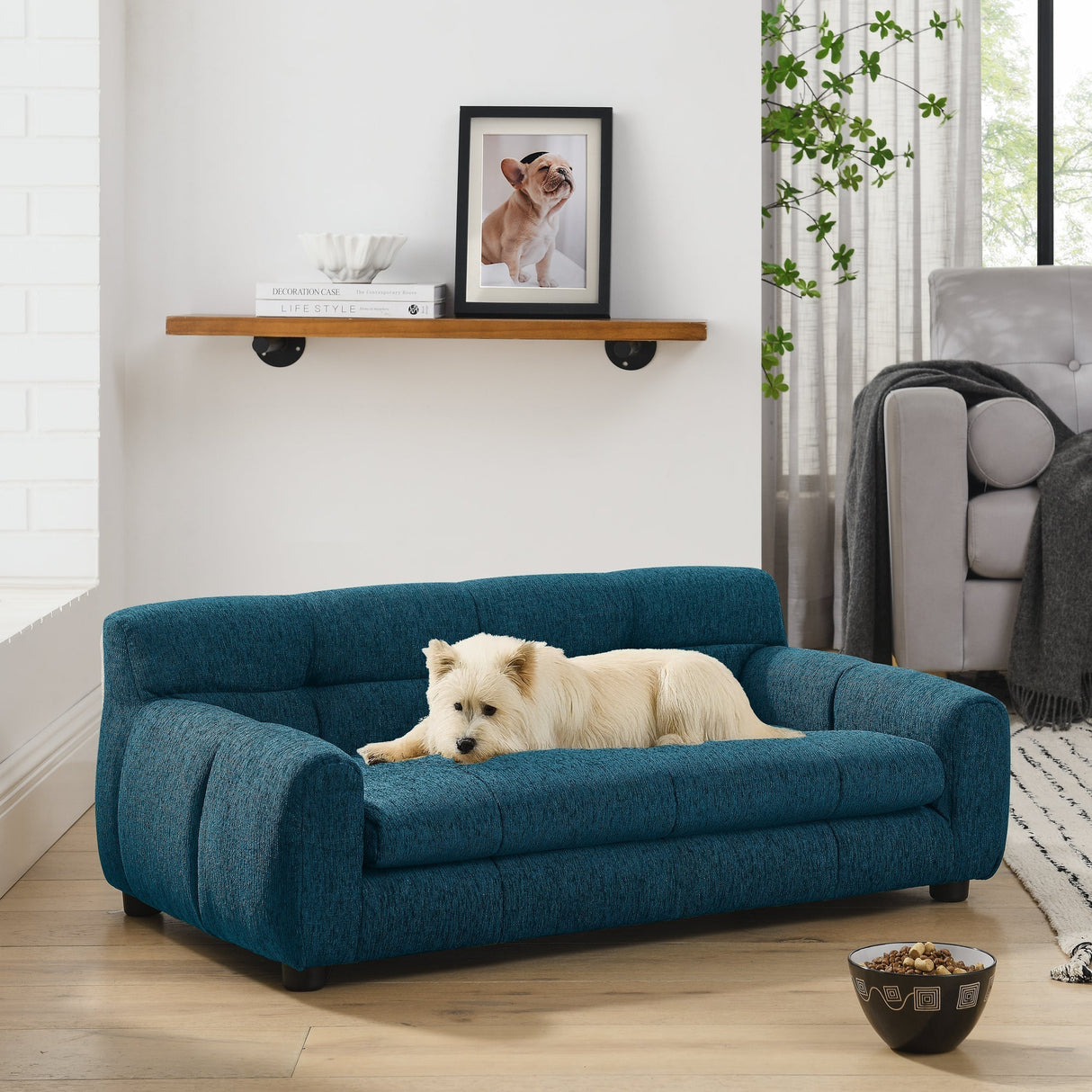 Soft Comfortable Pet Sofa with Backrest and Armrests in Blue