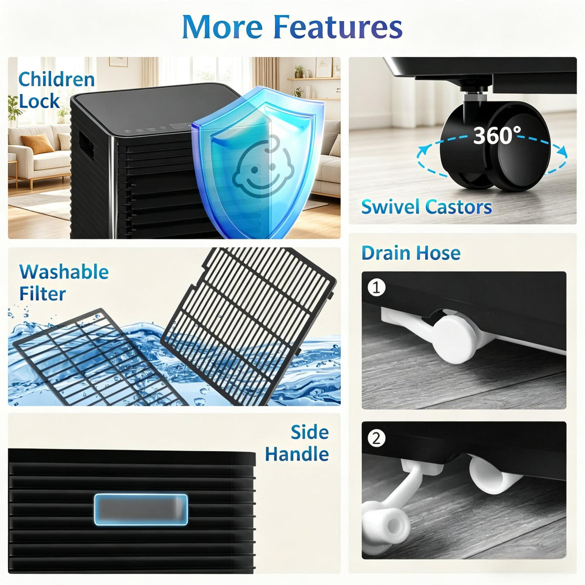 Mobile Air Conditioner with Wheels with LED Display and Remote Control - Black