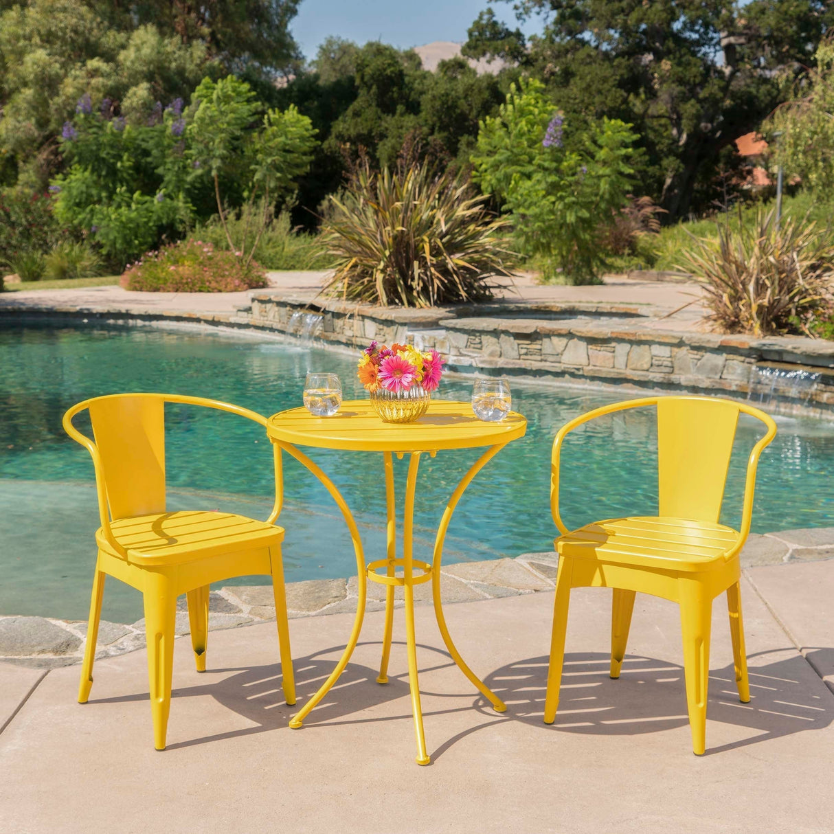 Bright Finish Colmar 3-Piece Yellow Iron Bistro Set