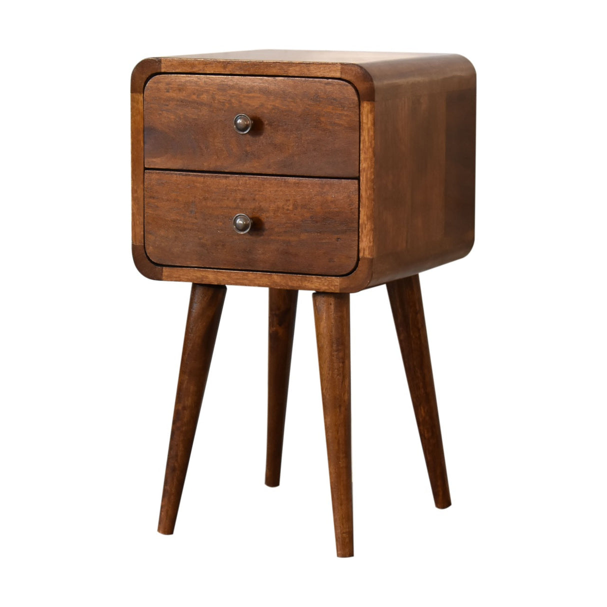 Soli Wood Mini Chestnut Curved Nightstand, 2-Drawers