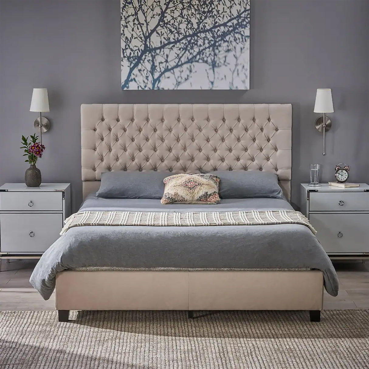 Cumulus Fully Upholstered Fabric Queen Bed Set - Ivory