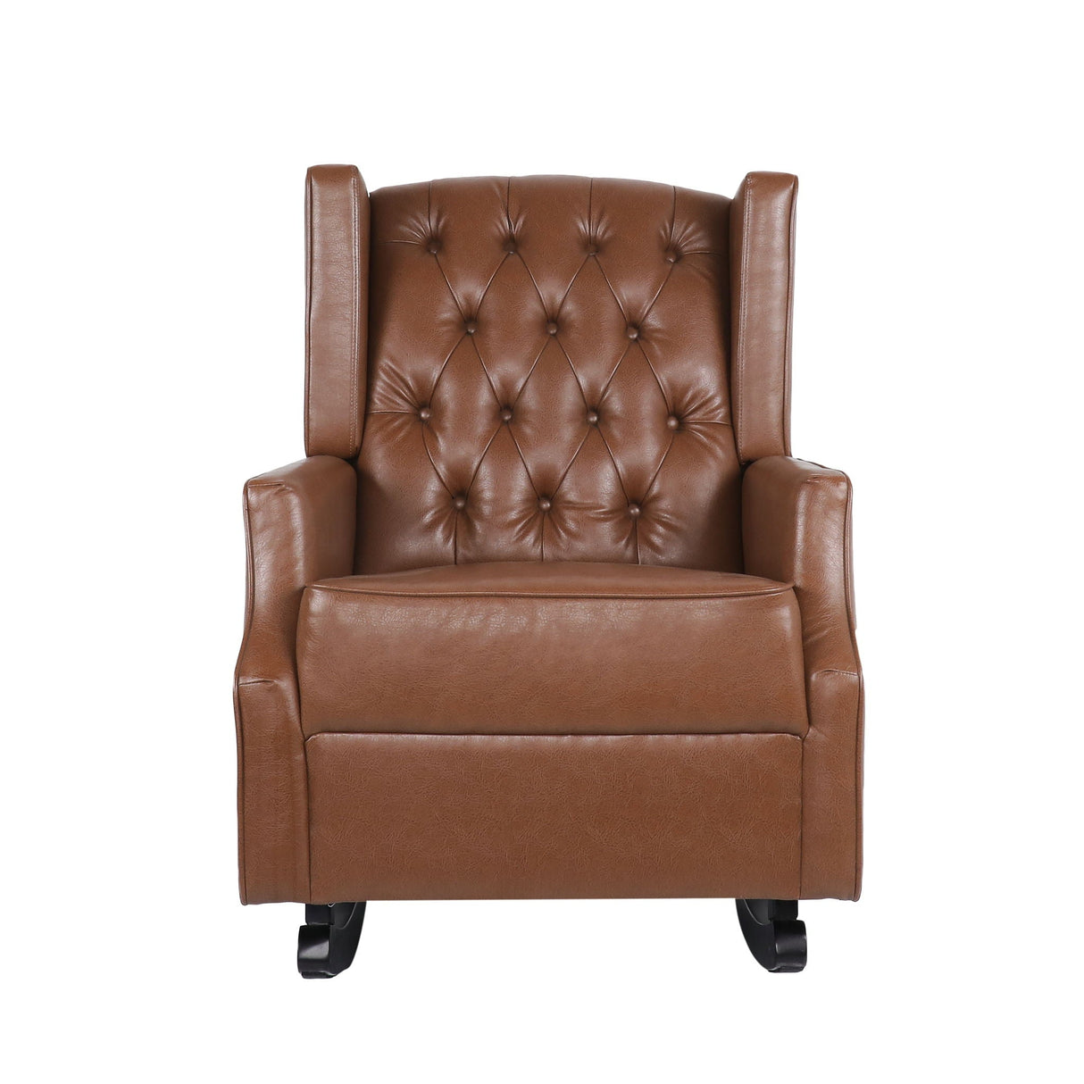 Moss Upholstered Rocking Recliner with Diamond Tufting and Wingback – Light Brown