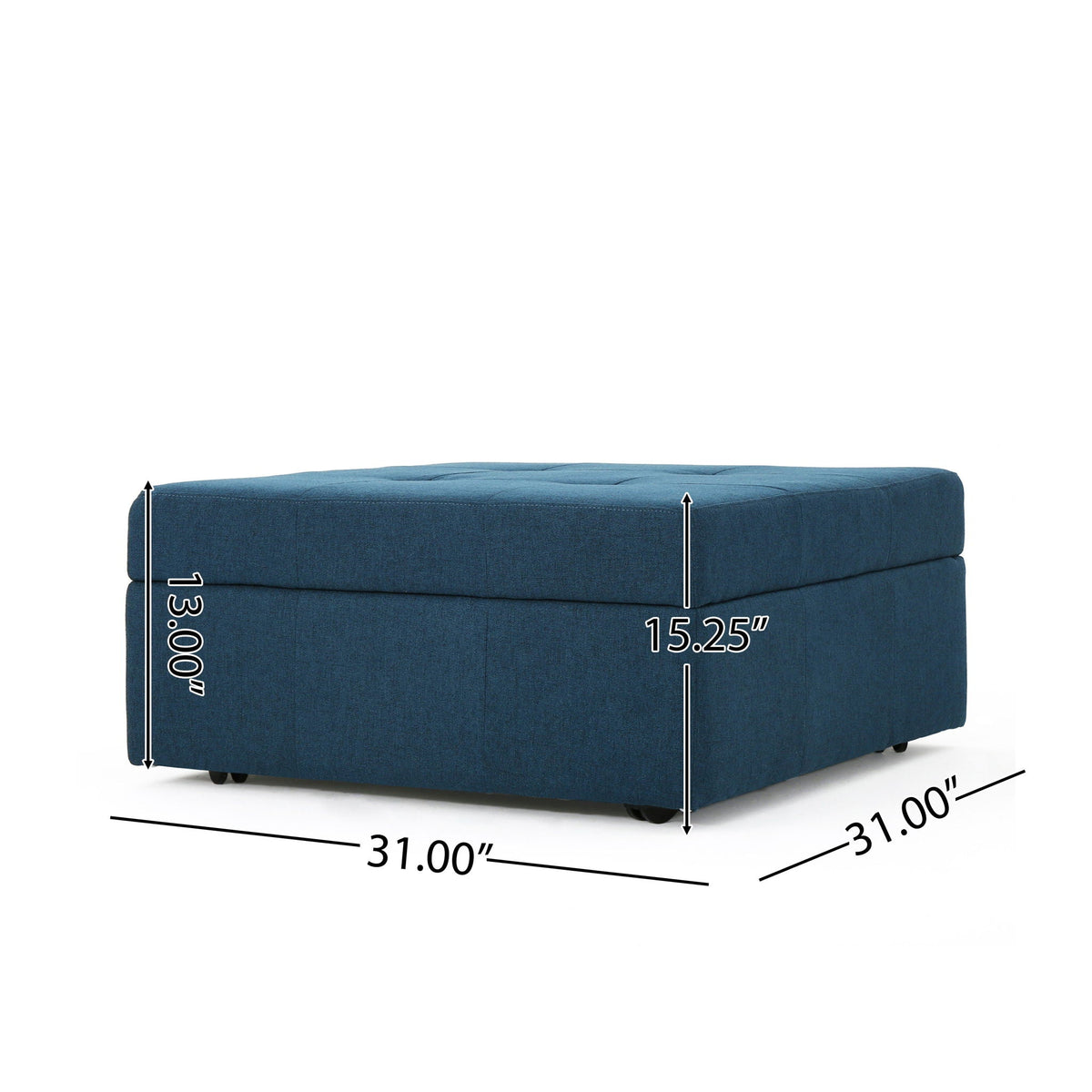 Flip Top Ottoman With Tufted Waffle Stitch And Rolling Casters - Navy Blue