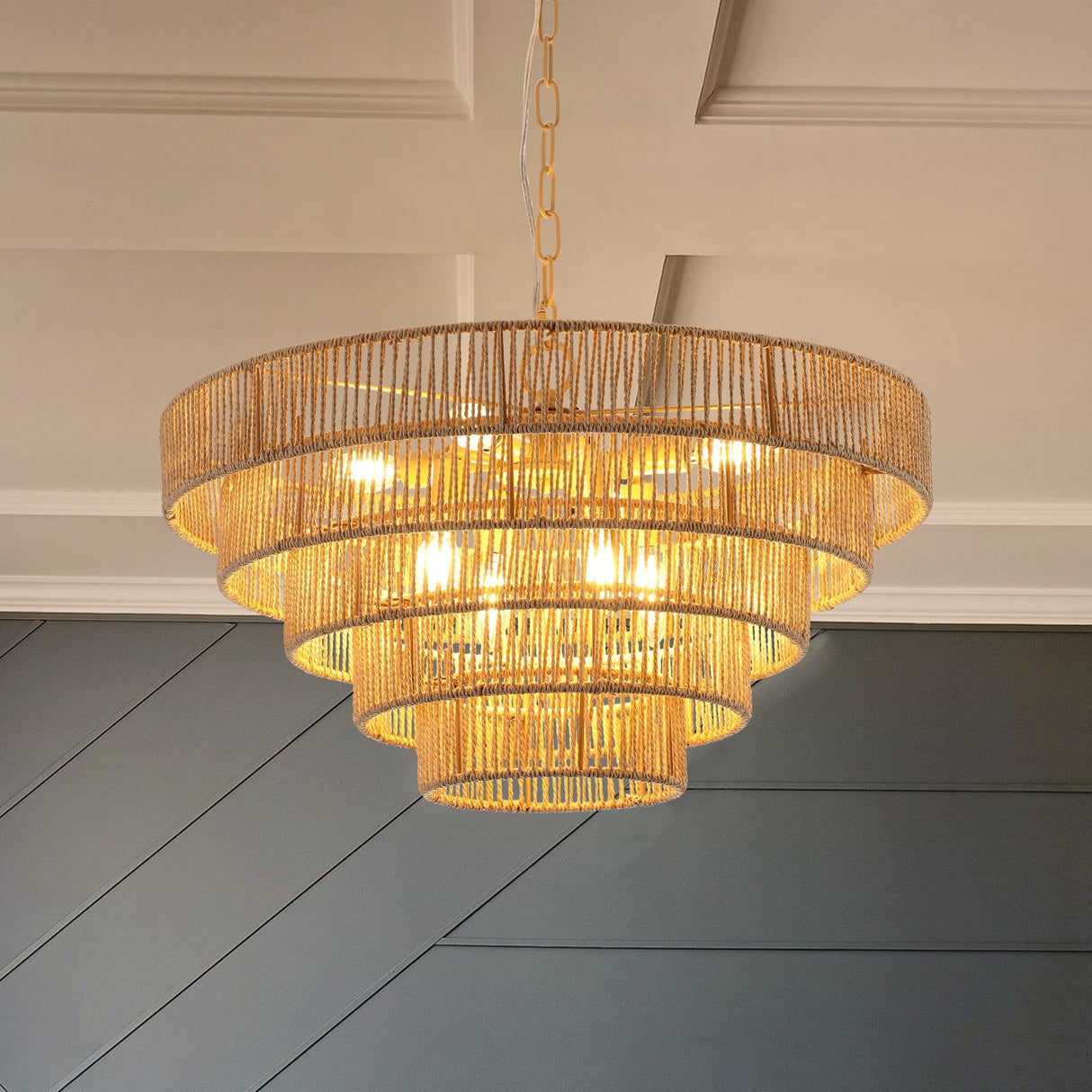 24" Modern 5-Layer Woven Hemp Rope Chandelier