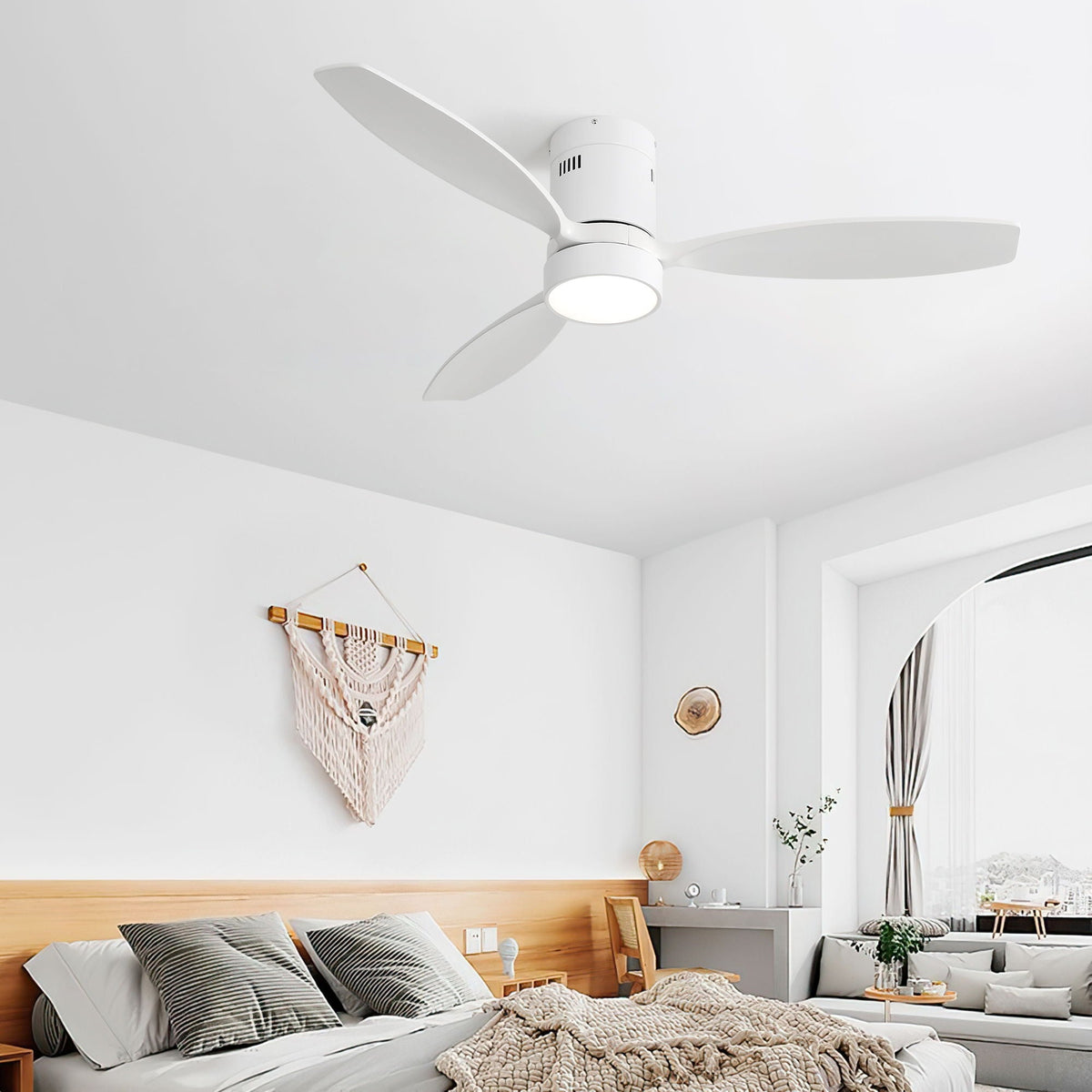 Indoor / Outdoor Ceiling Fan With Blades, Reversible DC Motor, Remote Controlled LED Light - White