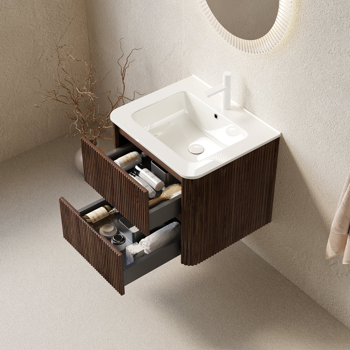 Noor 24" Bathroom Vanity with Sink, Wall-Mounted Floating Plywood Bathroom Storage