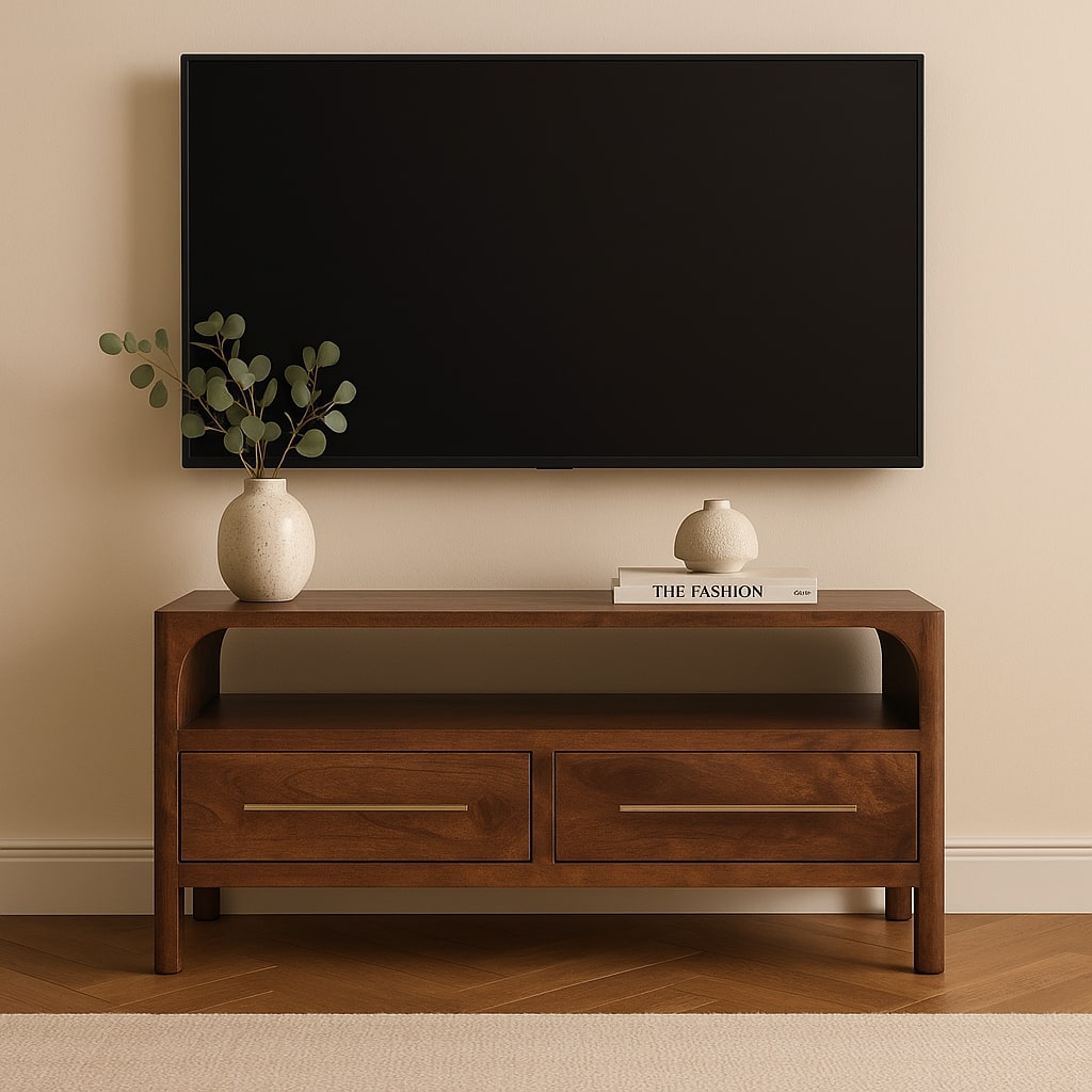 Solid Wood Arched Edge 2 Drawer Media Unit