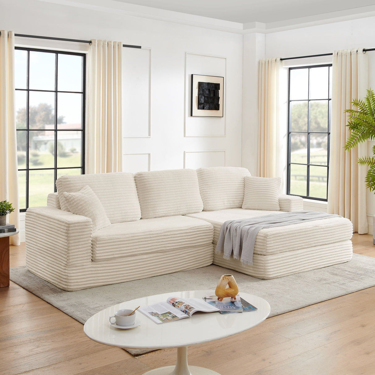 Modern Minimalist L Shape Modular Sectional Sofa, Couch