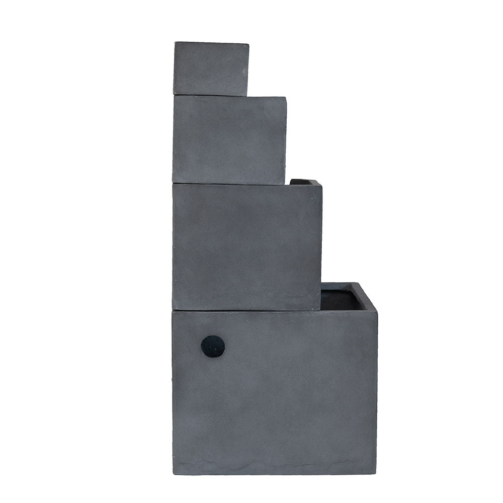 Cement 4 Tier Block Water Fountain with Modern Design - Gray