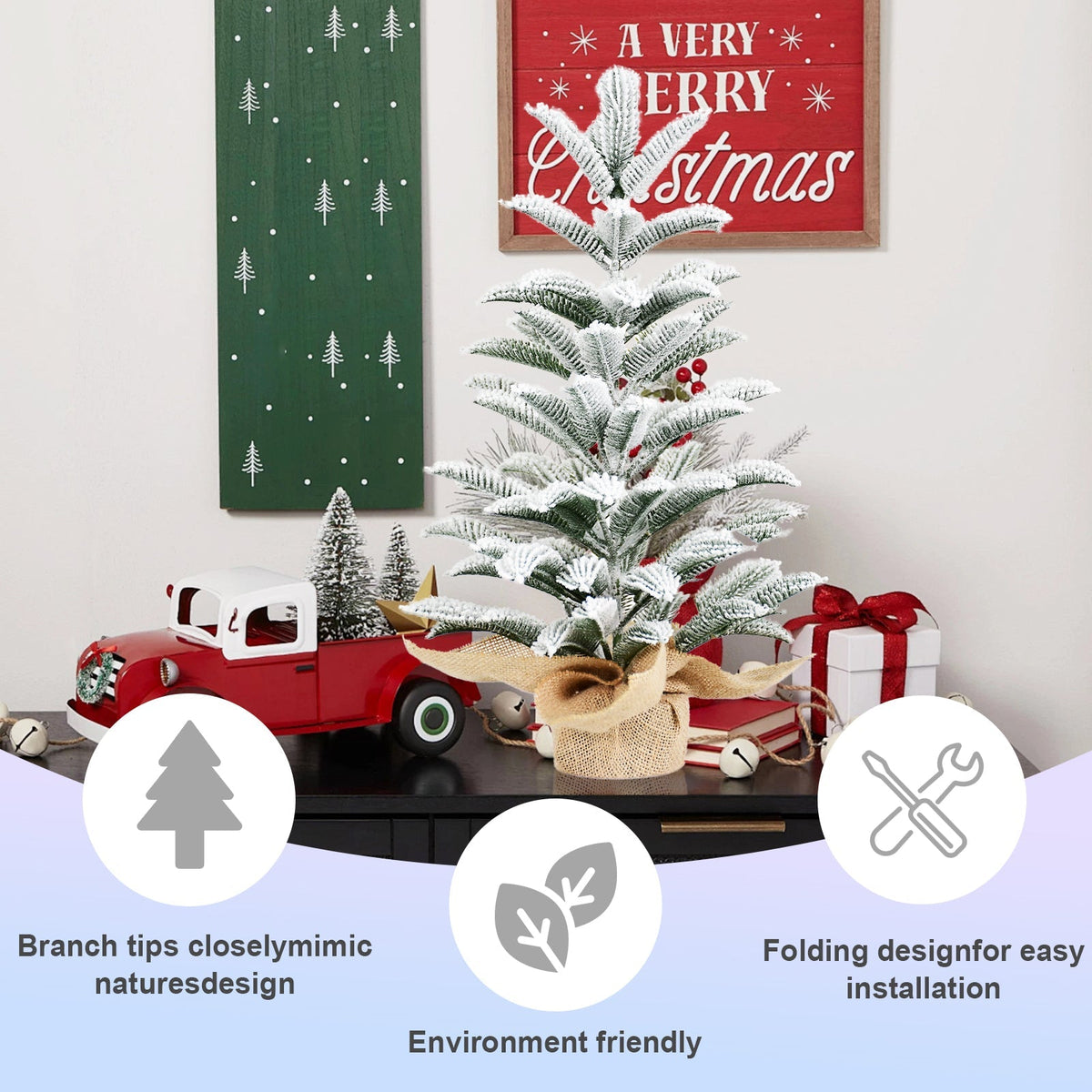 50CM Flocked Tabletop Christmas Tree with Realistic Flocked Branches - Green