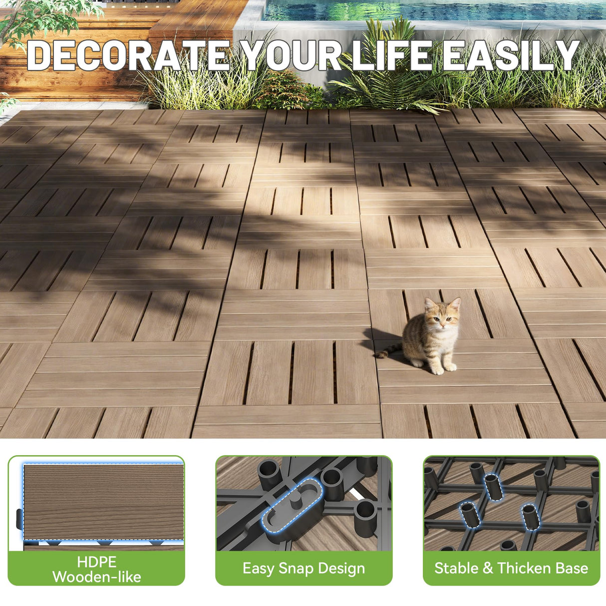 27 Pcs Interlocking Deck Tiles 12" x 12" HDPE Outdoor Flooring