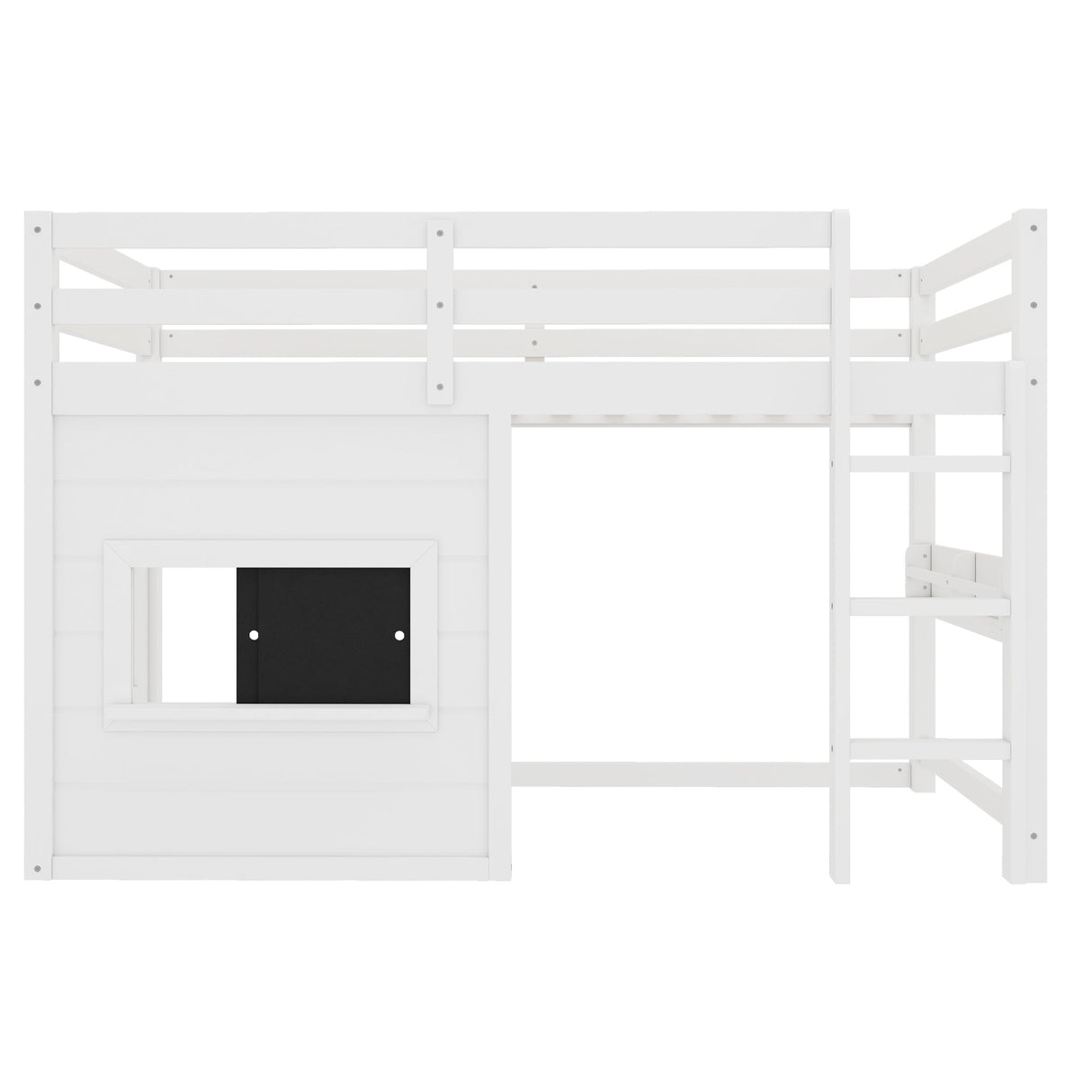 Twin Size Loft Bed With Sliding Chalkboard & Bookshelf