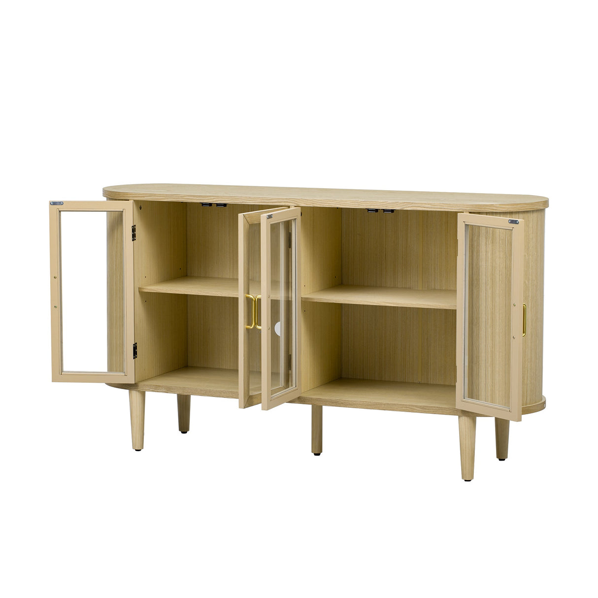 Wood Buffet Cabinet with Glass Doors and Adjustable Shelves