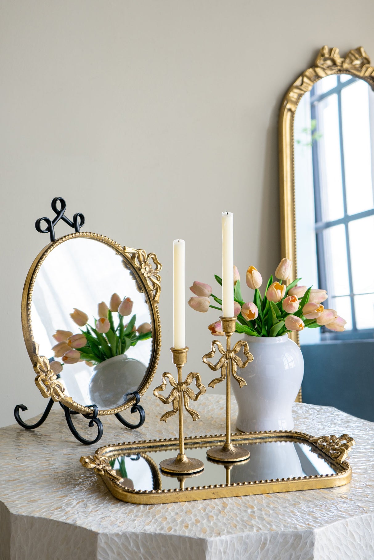 Set of 2 Vintage Gold Candle Holders