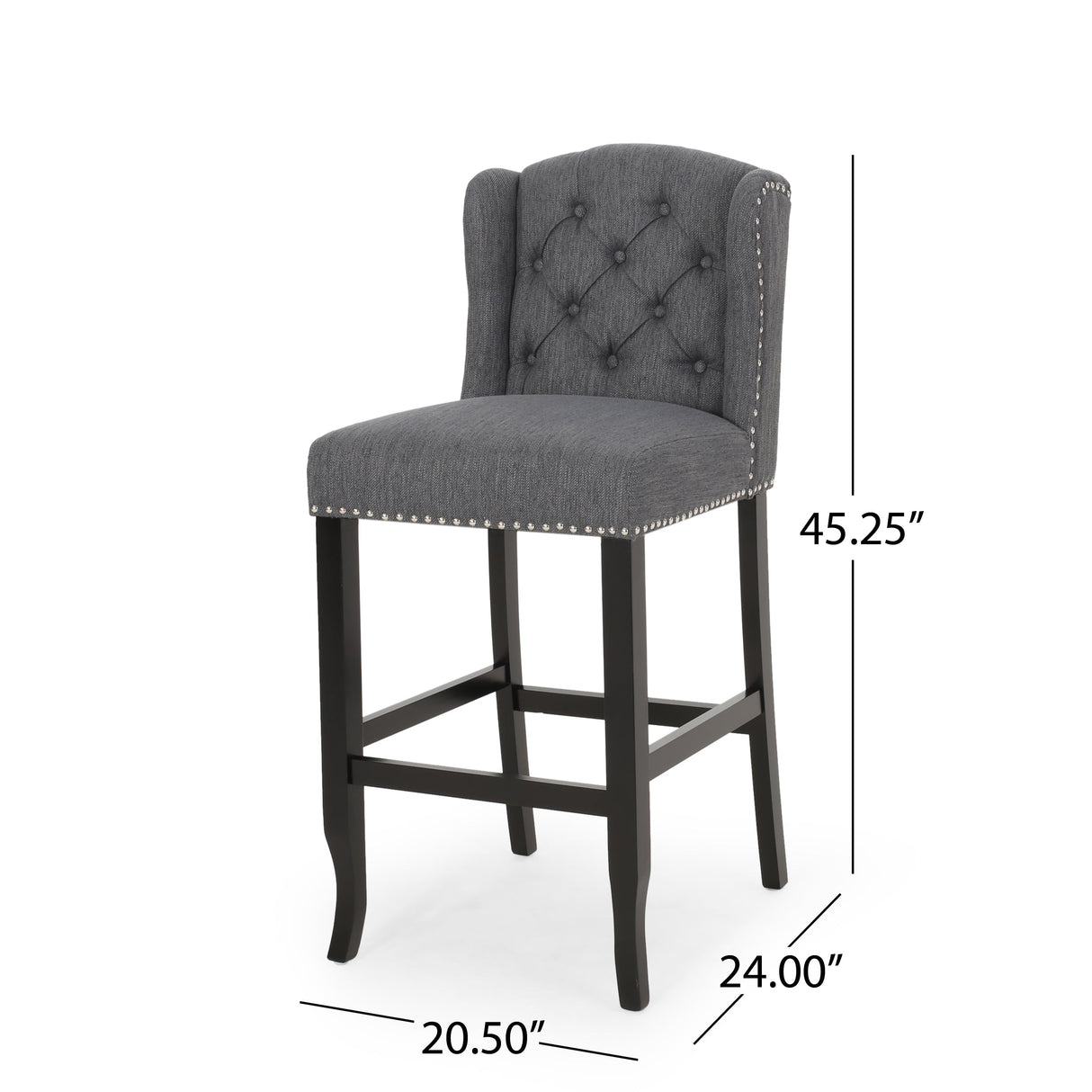 Fabric Tufted Counter Stool with Nailhead Accents - Set of 2 Charcoal