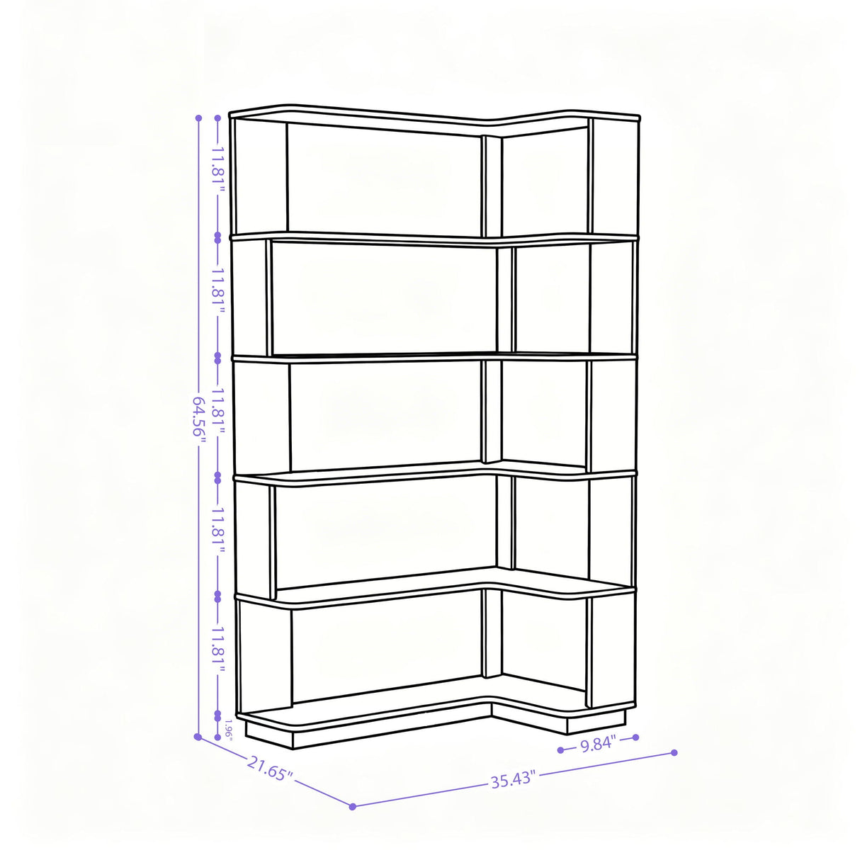 Ox Blood - Red 90Cm L-Shaped Freestanding Corner Bookshelf With Anti Tip Safety, Storage Cabinet For Living Room - Ox Blood Red