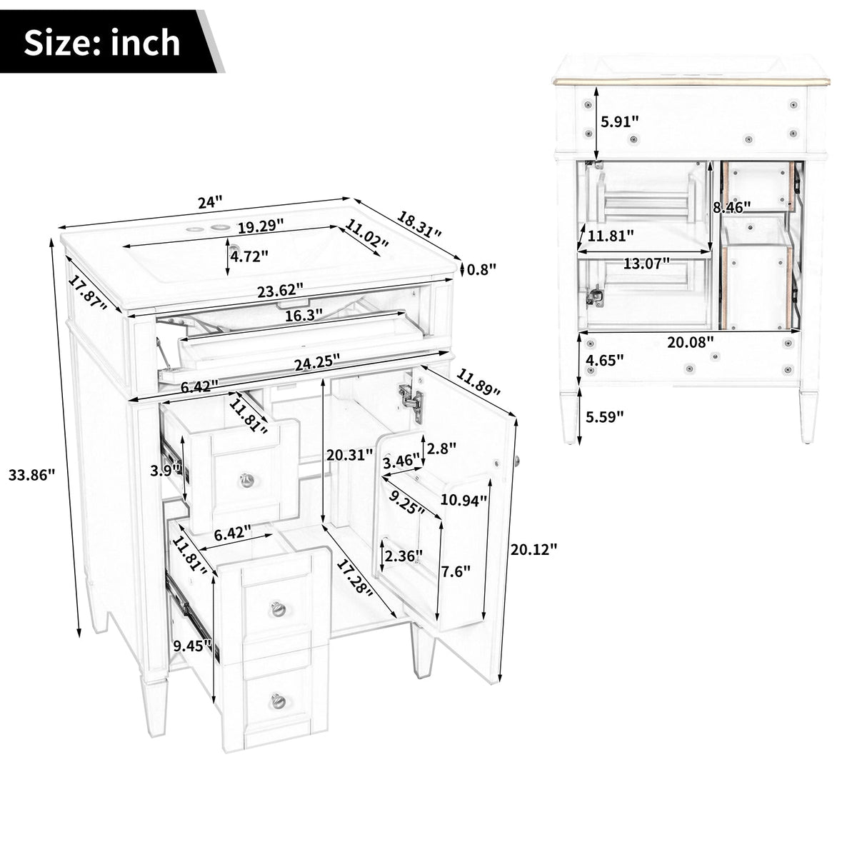 24" Bathroom Vanity with Top Sink