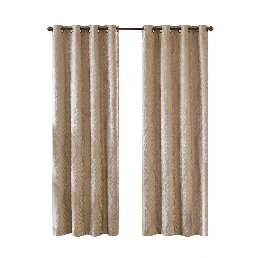 Knitted jacquard damask total blackout grommet top curtain panel pair(2 pcs window panels)