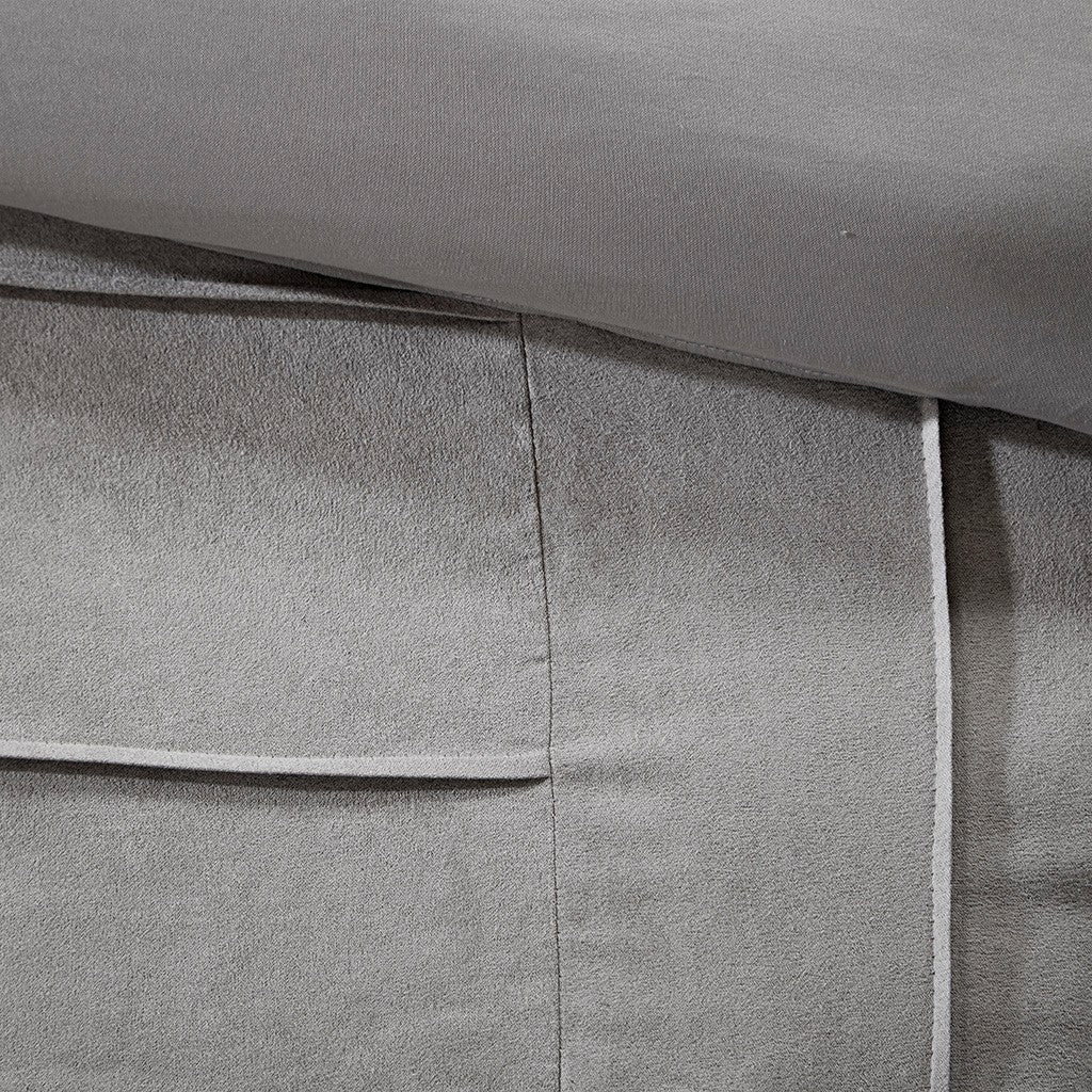 Grey Faux Suede 7 Piece Queen Comforter Set with Pintuck Detailing