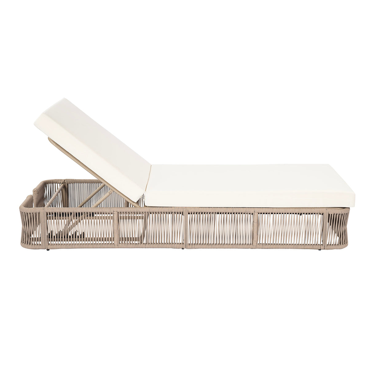 Beige and White Adjustable Sunlounge with Woven Rope Base