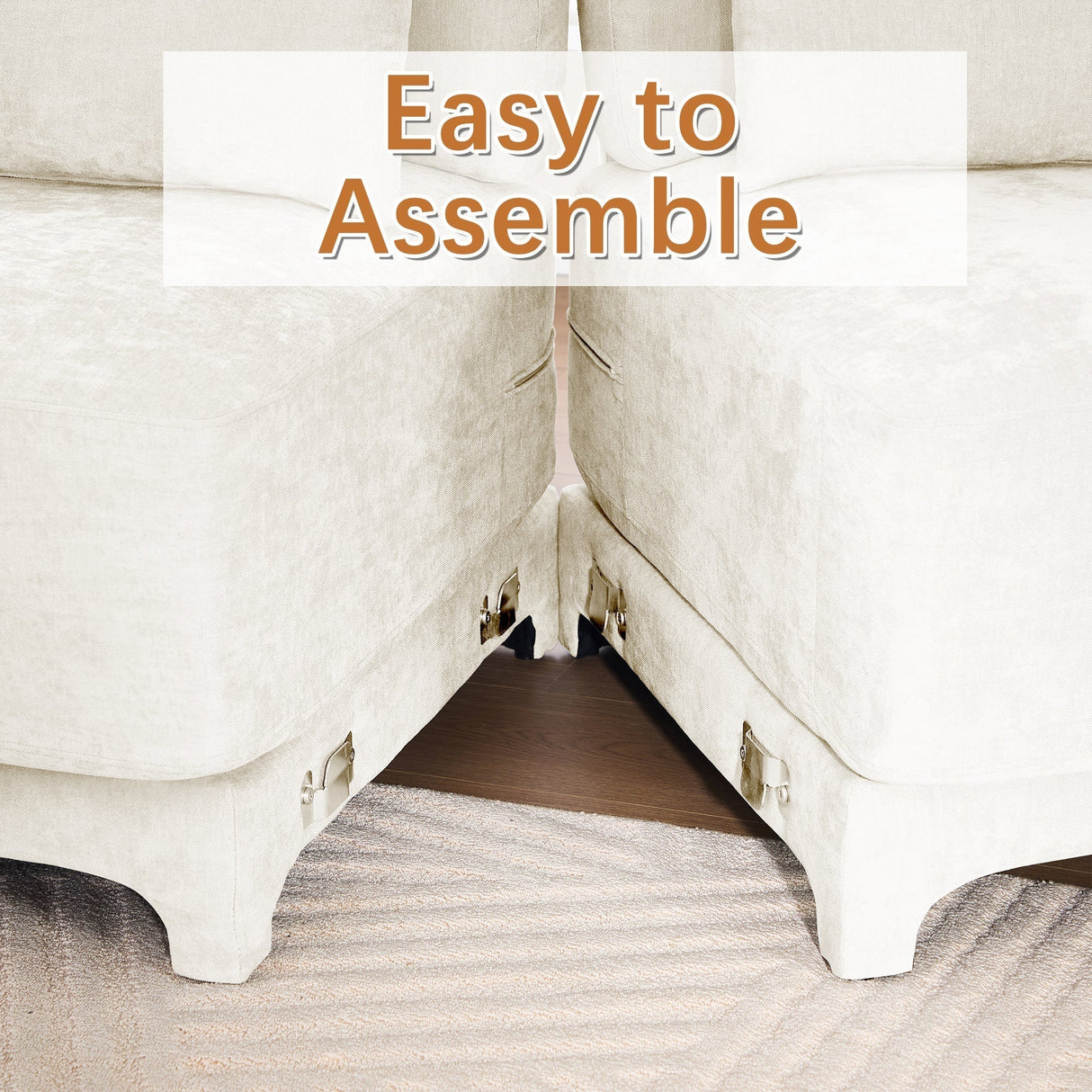 Elegant Four-Seater Sofa with Movable Ottoman and Lumbar PillowBeige