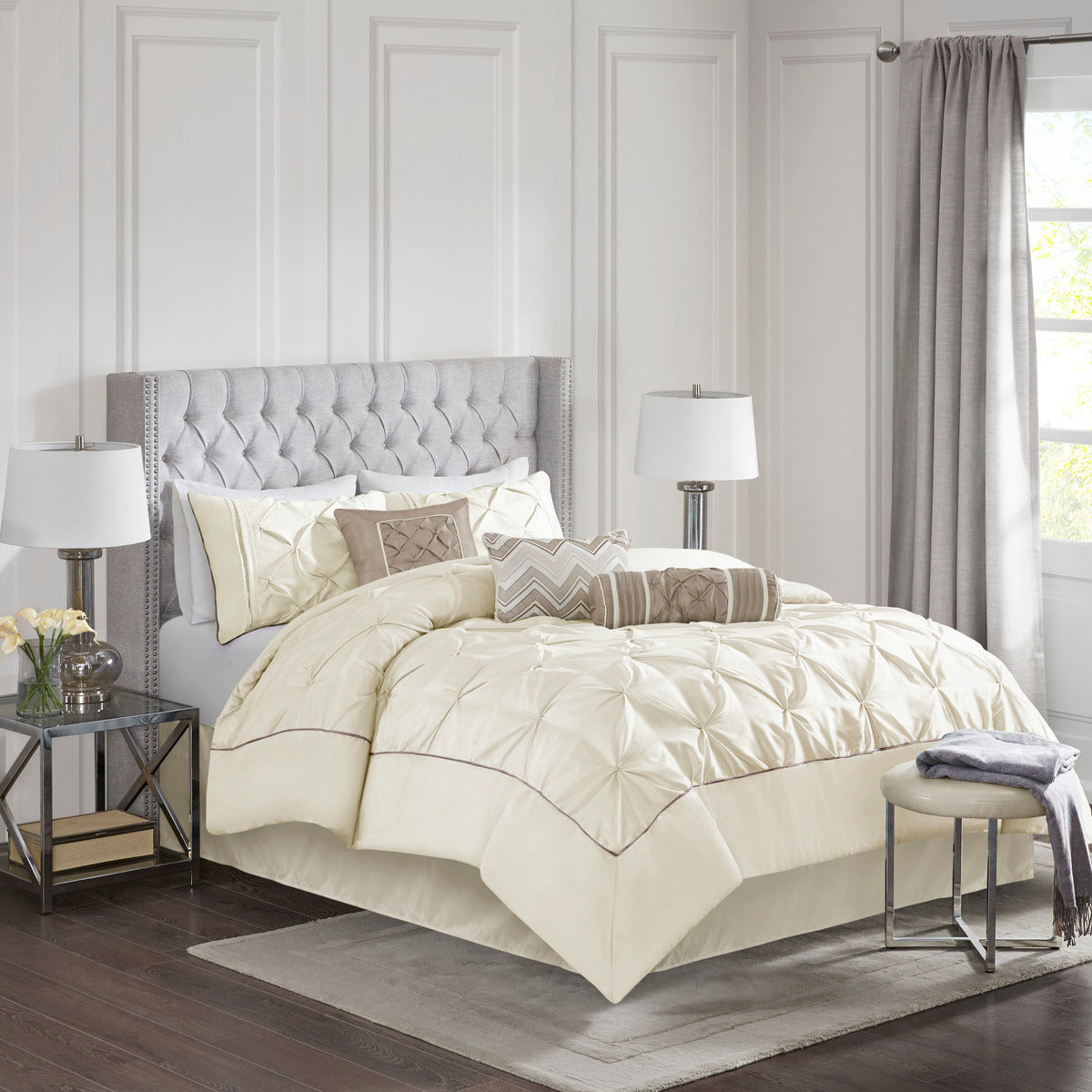 7 Piece Tufted Comforter Set Ivory King