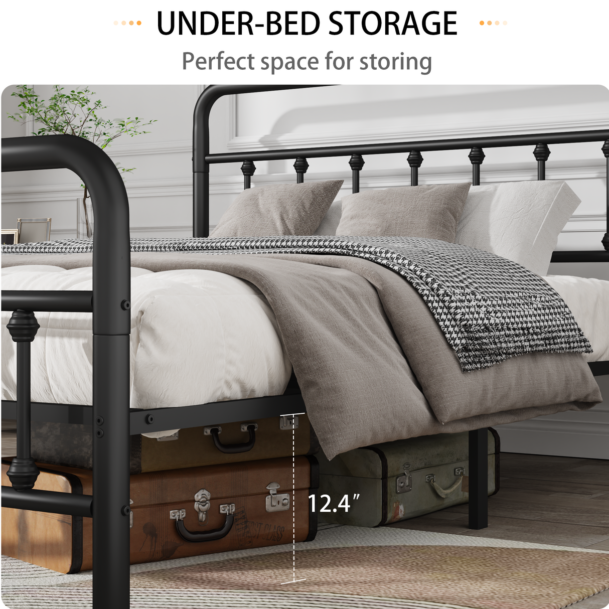 Metal Bed Frame, Full Size with Headboard and Under Bed Storage