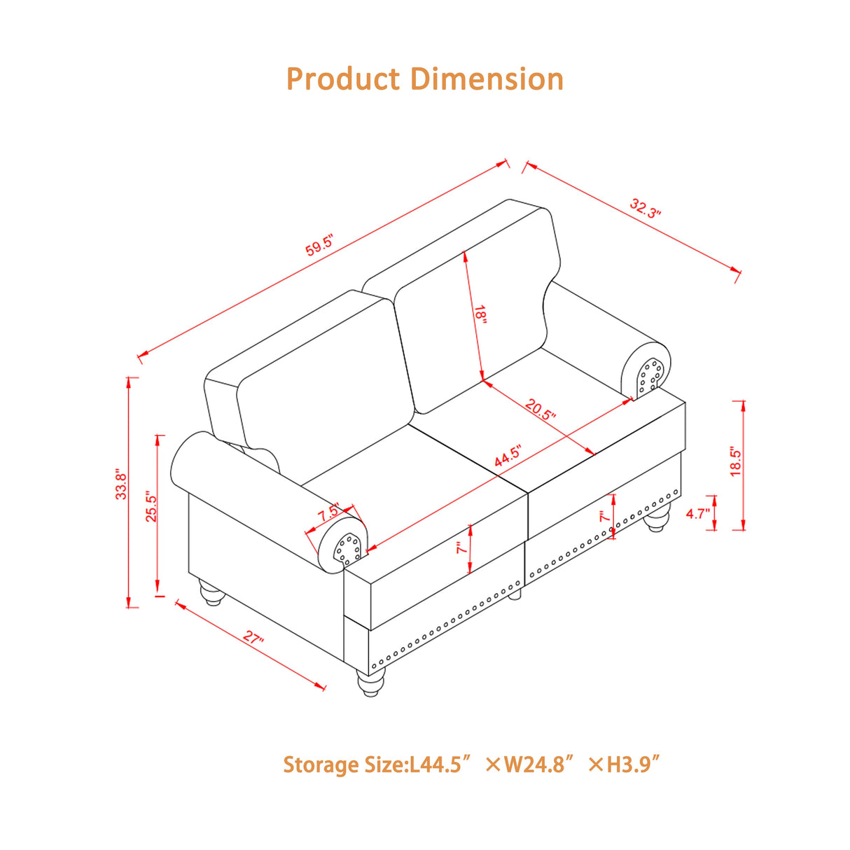59.5" Modern Classic Design Loveseat Leather Couch