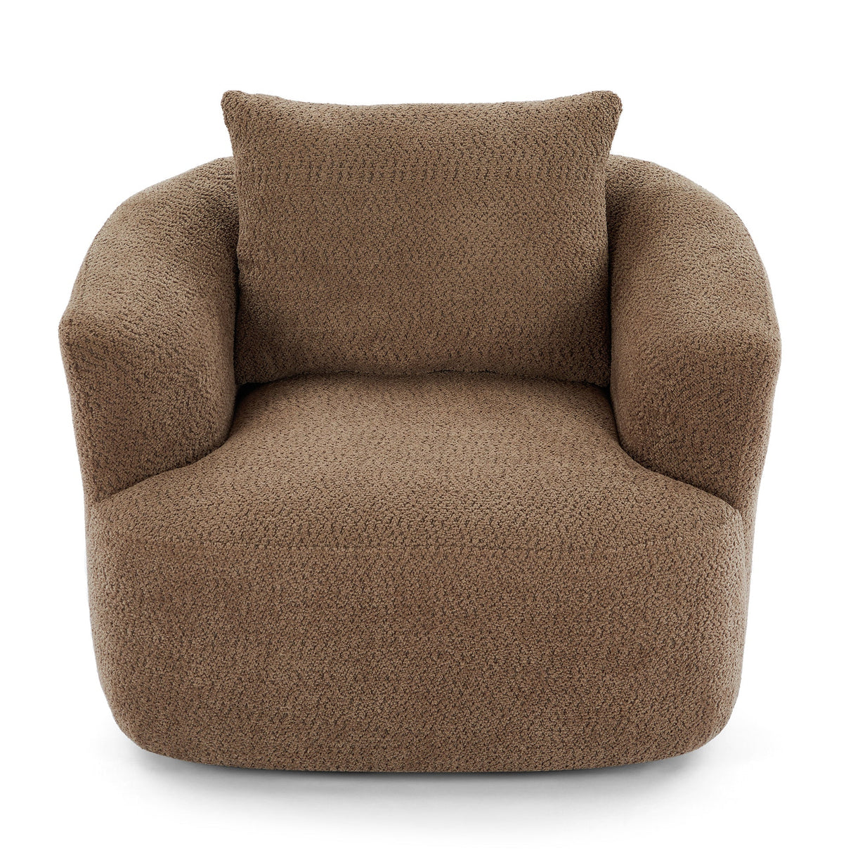 Chenille Upholstered 360° Swivel Chair with Throw Pillow, Dark Brown