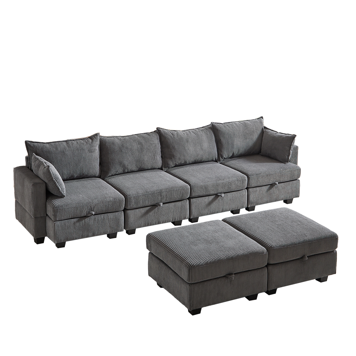 113.5'' Modular Sectional Corduroy Sofa with Storage Ottoman
