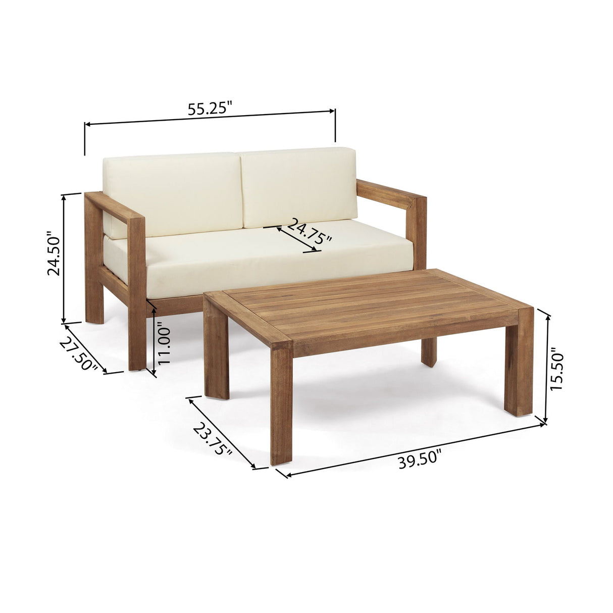 2 Piece Patio Set with Open-Back Loveseat and Coffee Table - Beige/Brown