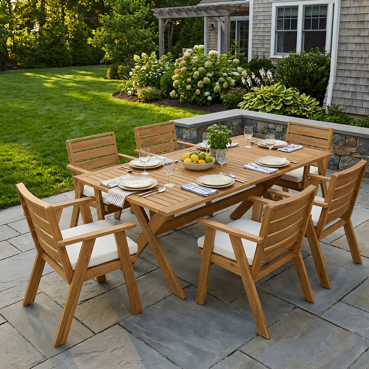 7 Pieces Acacia Wood Outdoor Dining Set