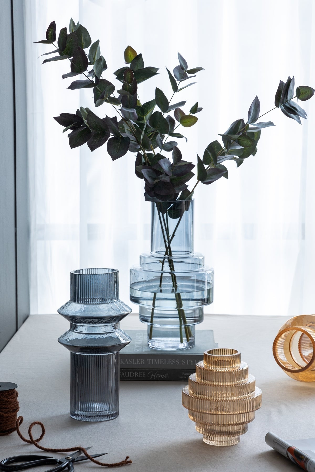 D5.9x11.8'H Fluted Accent Vases with Ribbed Design, Set of 2