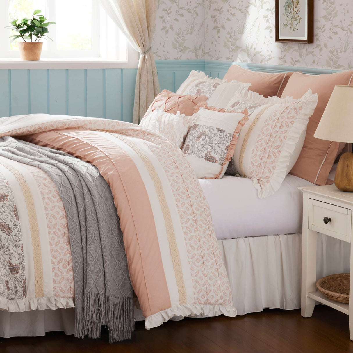 9 Piece Cotton Percale Comforter Set Blush