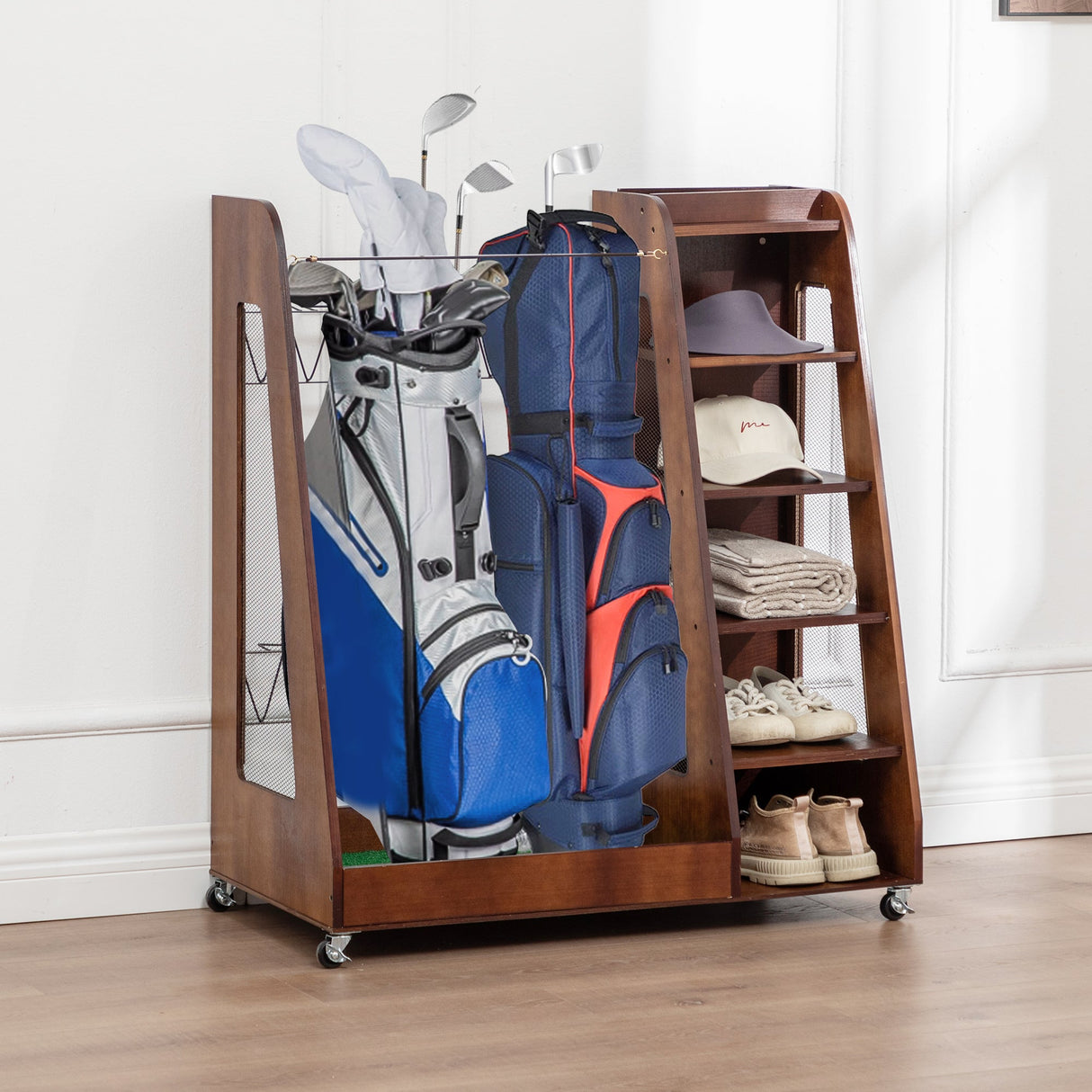 Premium Wooden Golf Bag Organizer for Garage