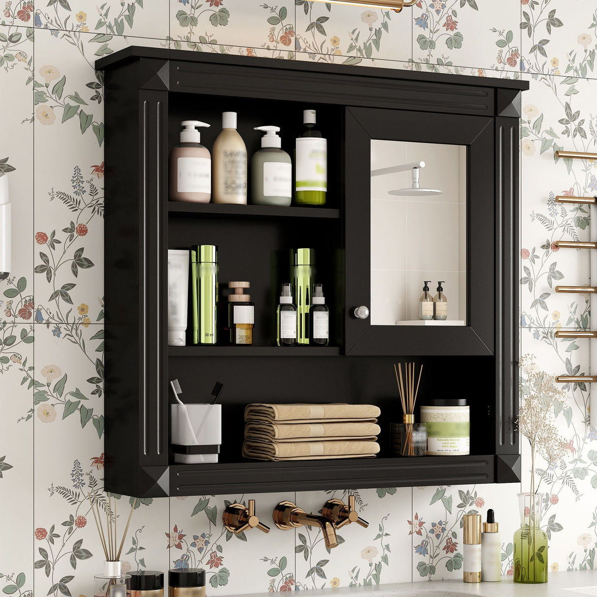 Wall-Mounted Bathroom Cabinet with Mirror and Adjustable Shelves