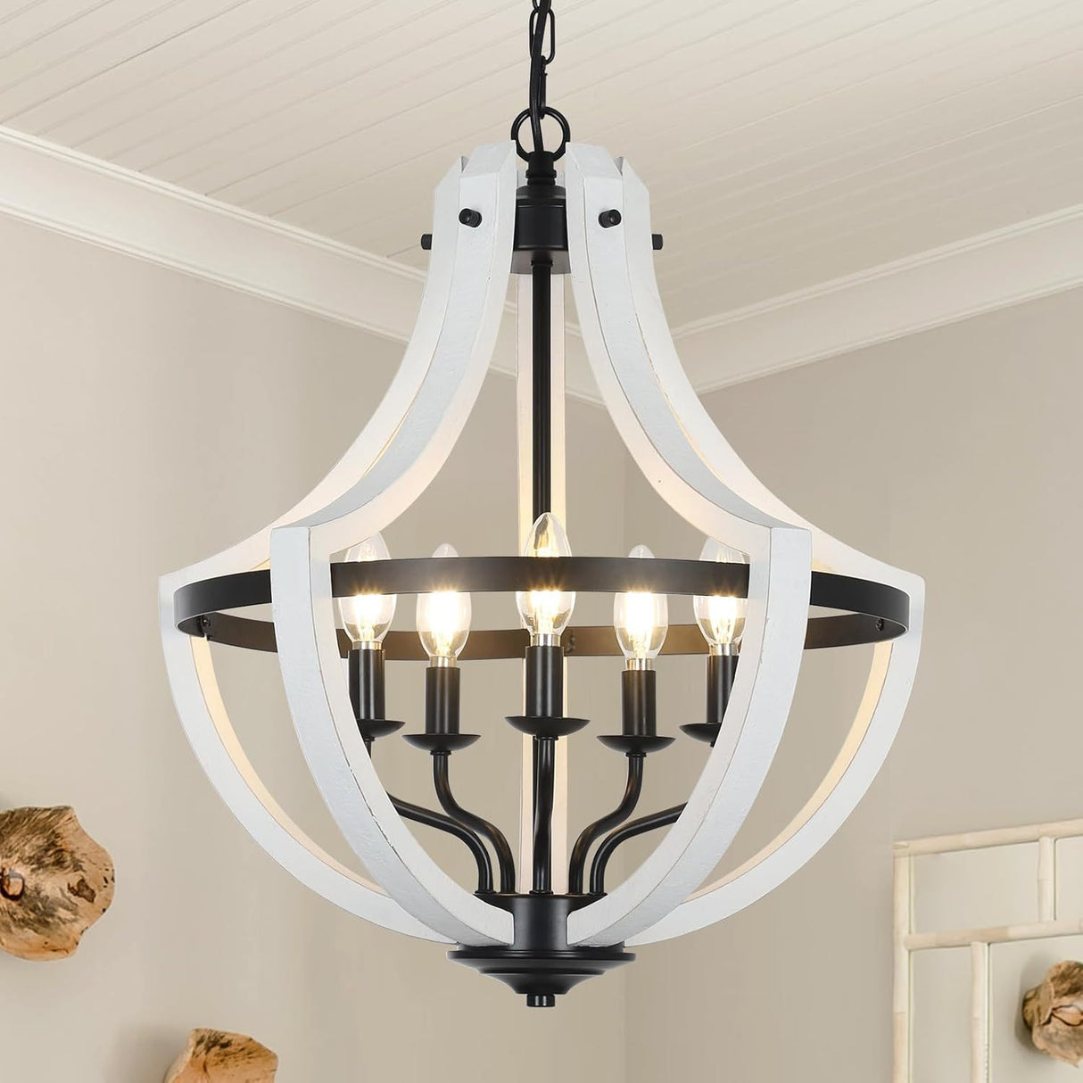 5-Light-Convertible-White-Wood-Farmhouse-Chandelier-Ceiling-Light-Fixtures