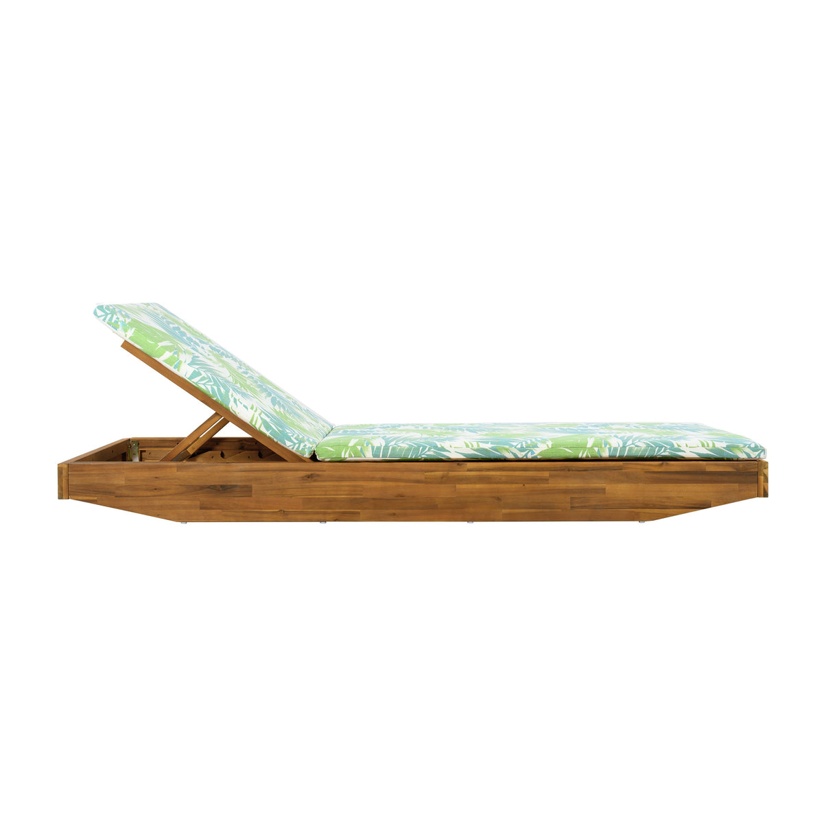 Acacia Wood Chaise Lounge with Teak Finish and Water-Repellent Cushion