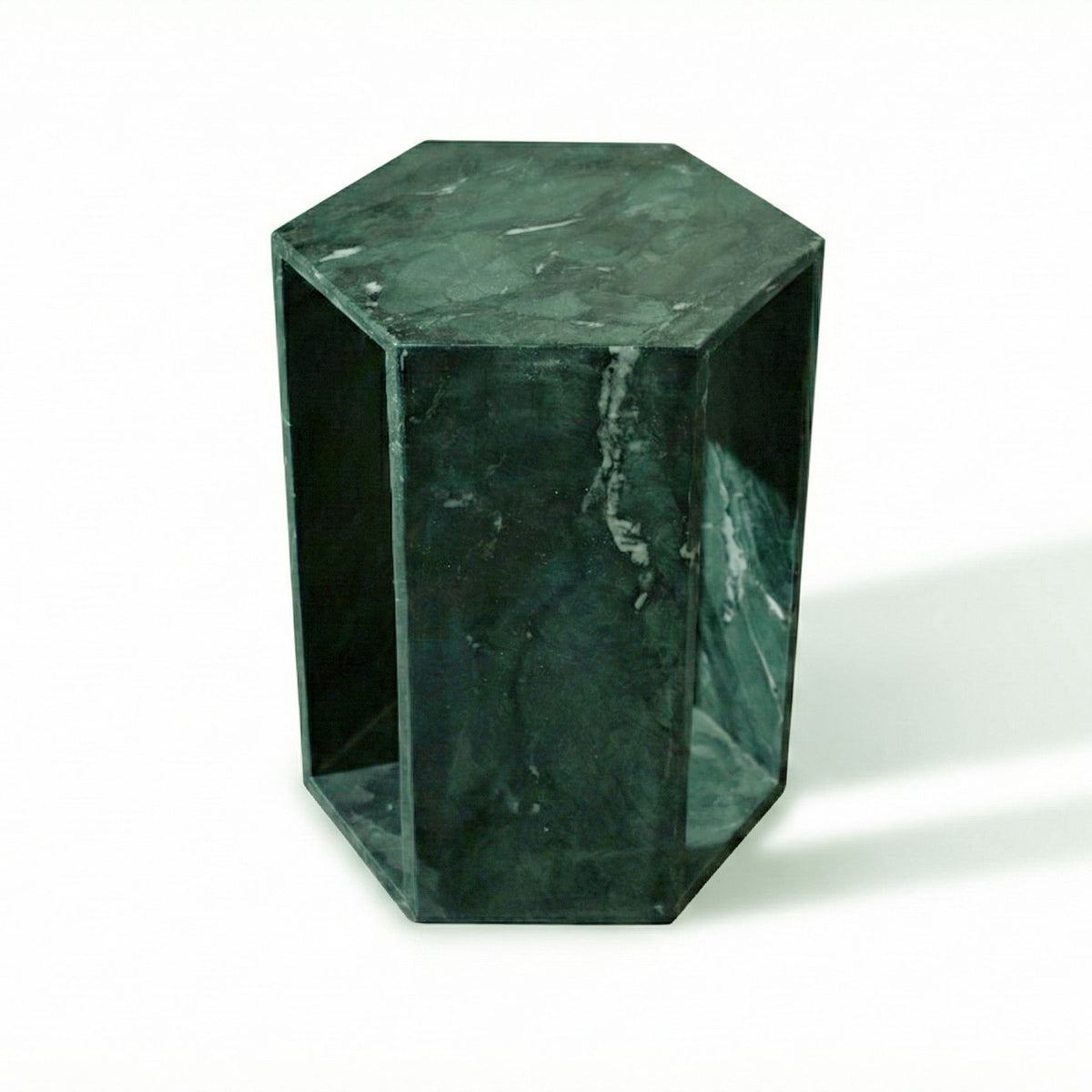 Modern Minimalist Hexagon Side Table with Honed Marble Finish - Gold, White, Pink, Dark Green, Dark Gray