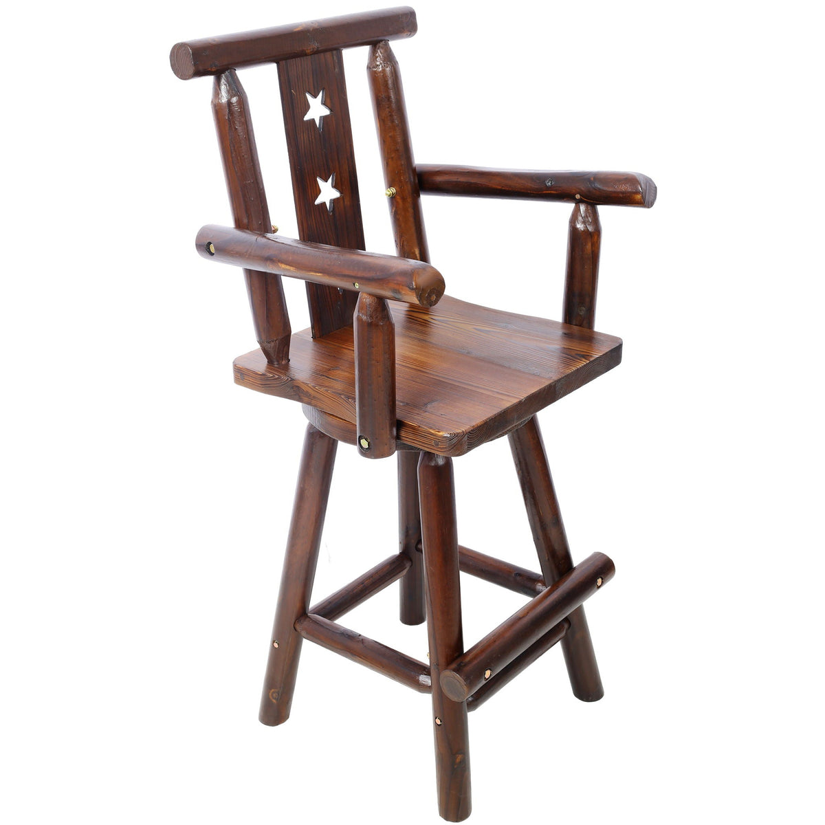 Rustic Tall Bistro Chair Decorative Star Backrest And Footrest, Fir Wood, 4 Foot - Brown