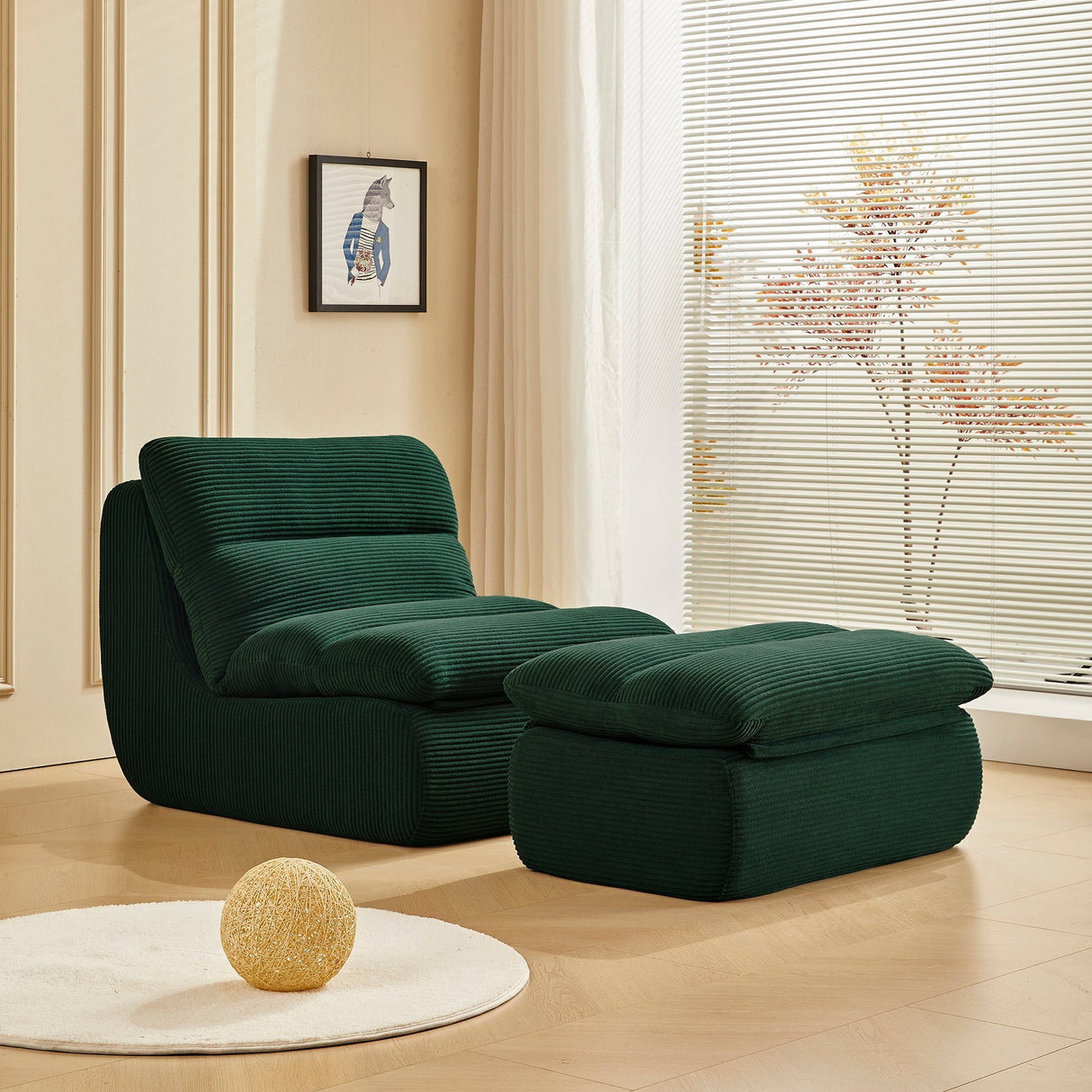 Modern Compressed Lounge Chair with OttomanCozy Corduroy Recliner