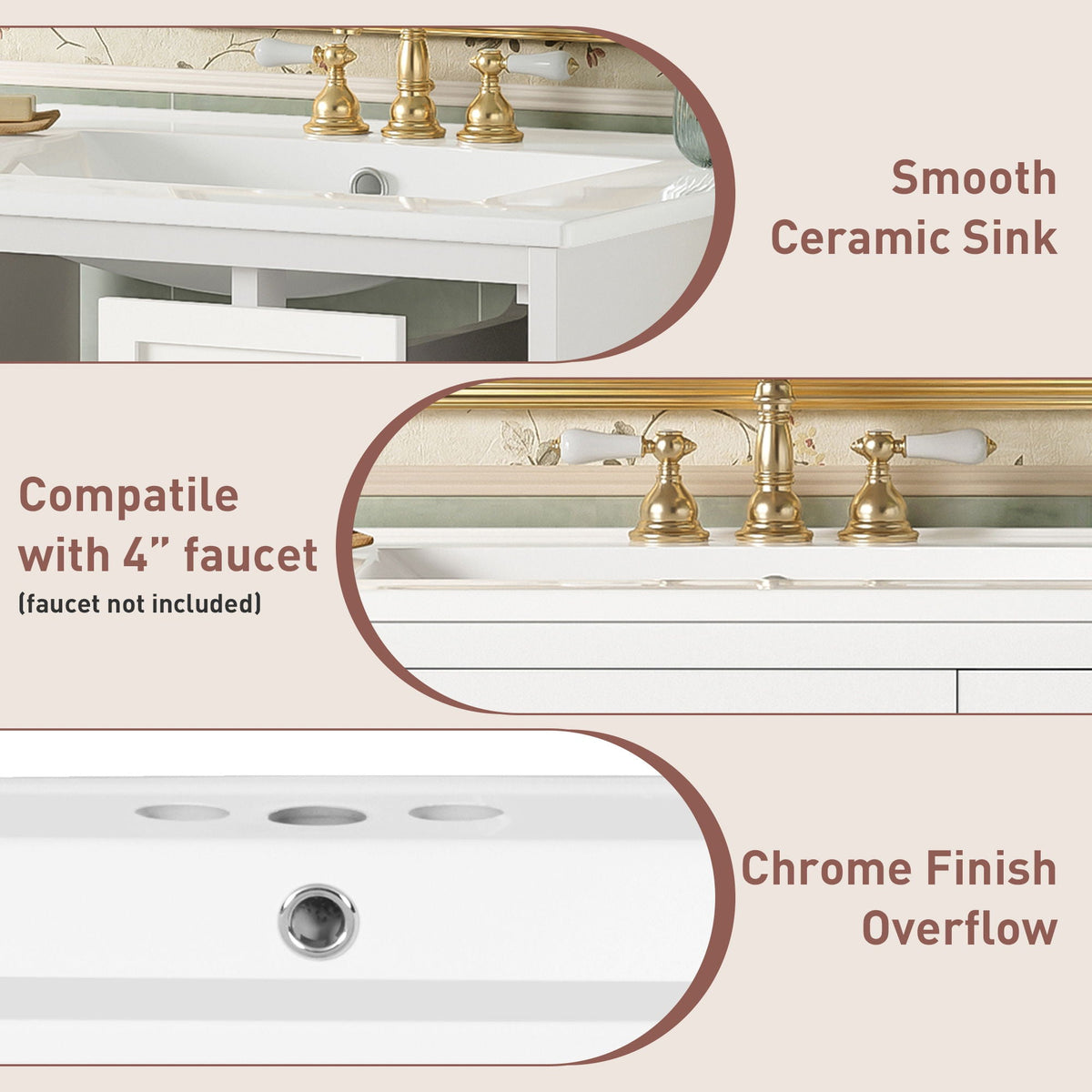 Wall-Mounted Bathroom Vanity Set With Sink, 2 Drawers And Soft-Close Door
