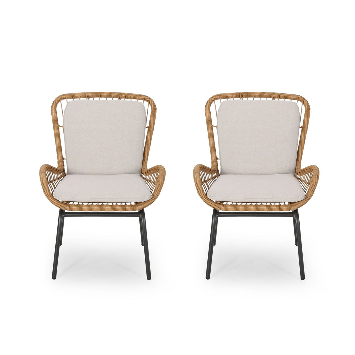 Outdoor Wicker Club Chair With Cushions (Set of 2)