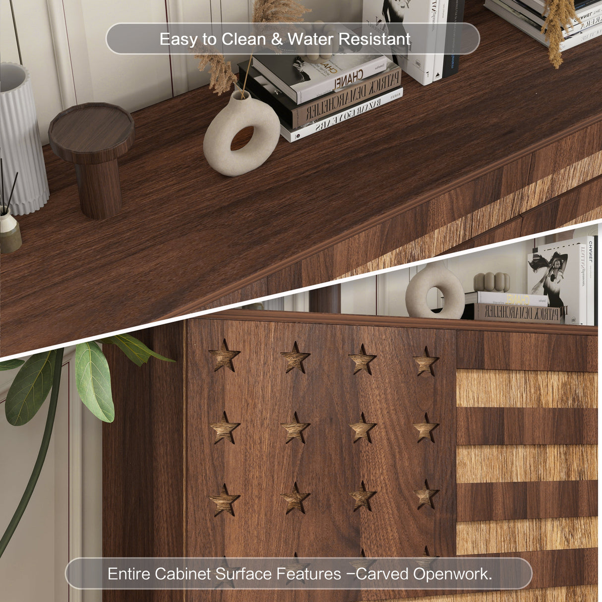 55-Inch Walnut Buffet Sideboard Cabinet with Storage