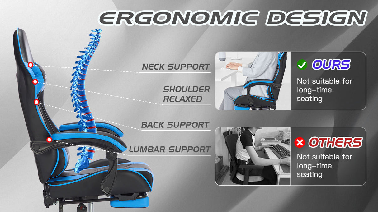Gaming Chair with Footrest and Ergonomic Features