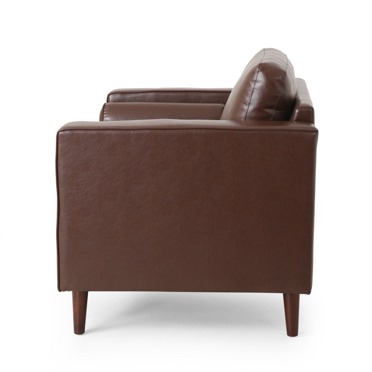 Sophisticated Club Chair with Relaxing Comfort in Dark Brown Faux Leather and Birch Wood