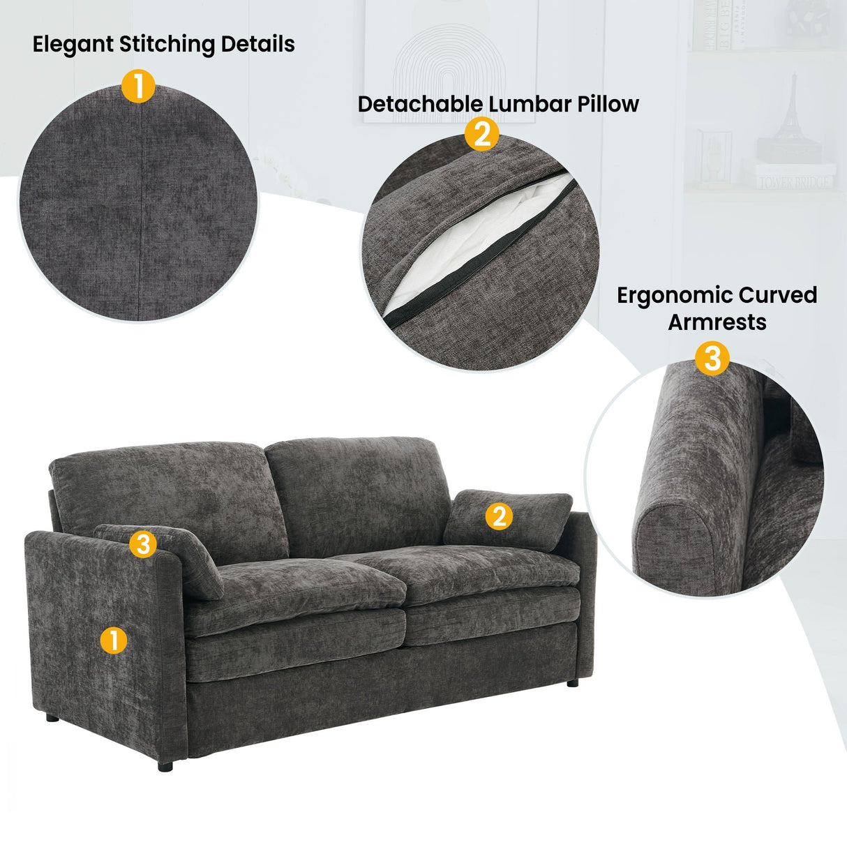 Cozy Upholstered Sofa Set For Living Room